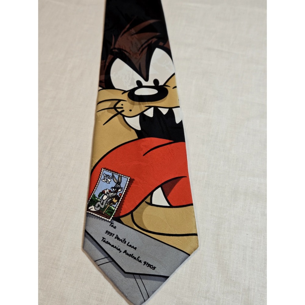 Vintage Looney Tunes Stamp Collection Tasmanian Devil USPS Necktie Tie 1997